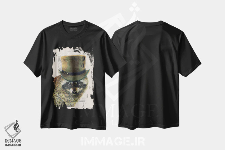 تیشرت مشکی طرح دار راکون به سبک استیم پانک، دکوراسیون جایگزین اثر کوکو د پاریس | فروشگاه ایماژ
