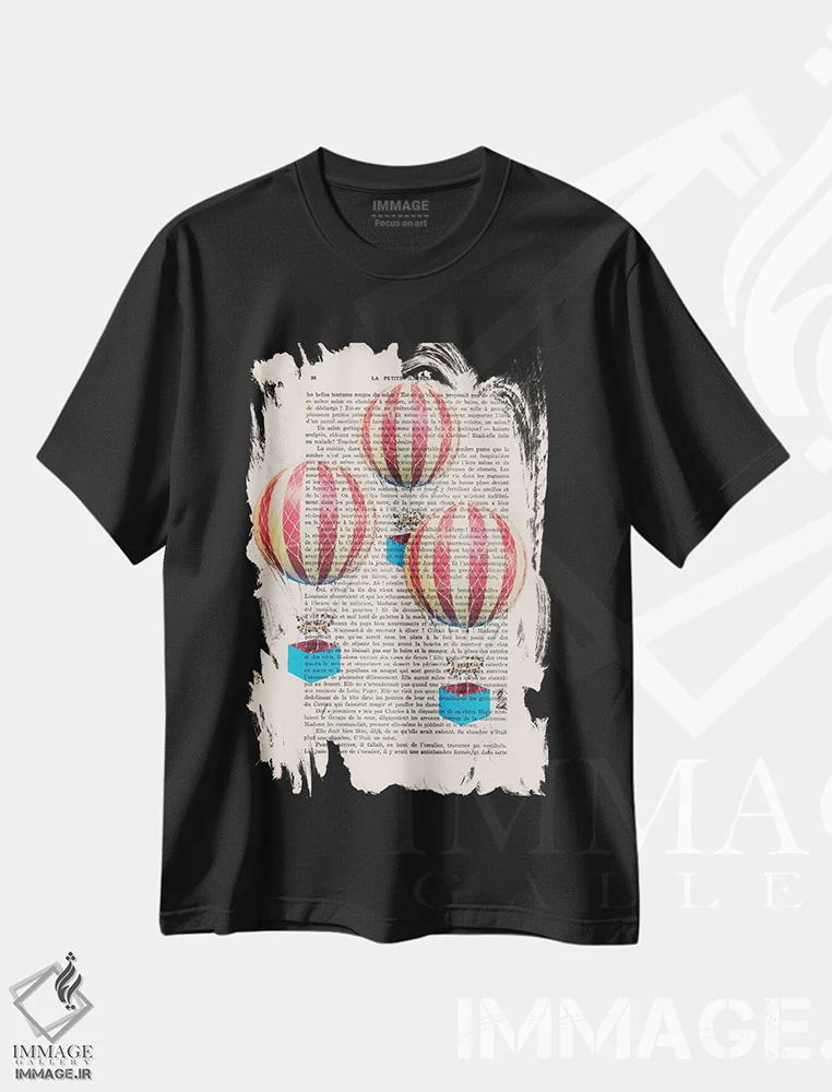 تیشرت مشکی طرح دار سه بالون هوای گرم، تزئینی اثر کوکو د پاریس | immage.ir