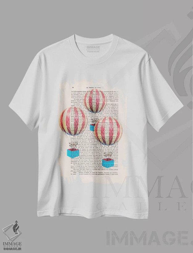 تیشرت سفید طرح دار سه بالون هوای گرم، تزئینی اثر کوکو د پاریس | فروشگاه ایماژ