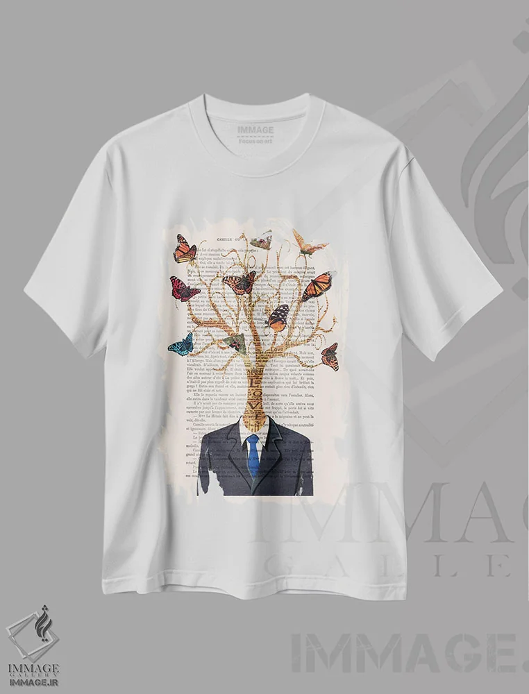 تیشرت سفید طرح دار مرد درختی، تزئینی اثر کوکو د پاریس | فروشگاه ایماژ