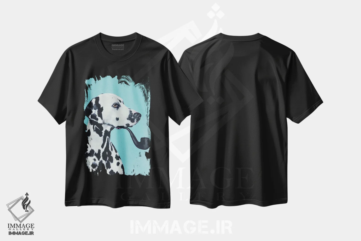 تیشرت مشکی طرح دار دالماتین در حال دود کردن پیپ اثر کوکو د پاریس | فروشگاه ایماژ