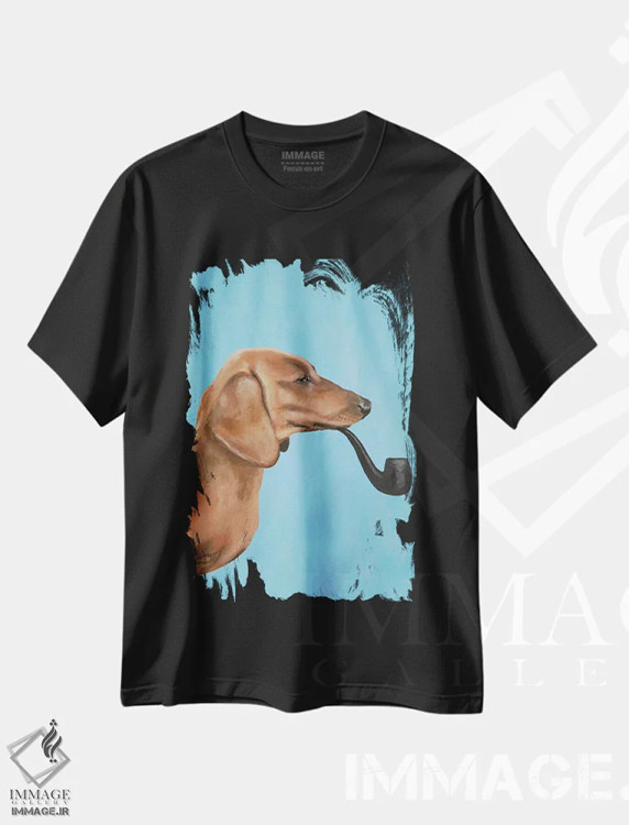 تیشرت مشکی طرح دار داشهاند در حال دود کردن پیپ، تزئینی اثر کوکو د پاریس | فروشگاه ایماژ