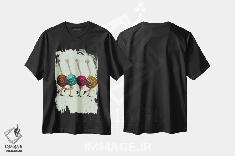 تیشرت مشکی طرح دار شترمرغ های رقصنده اثر کوکو د پاریس | immage.ir
