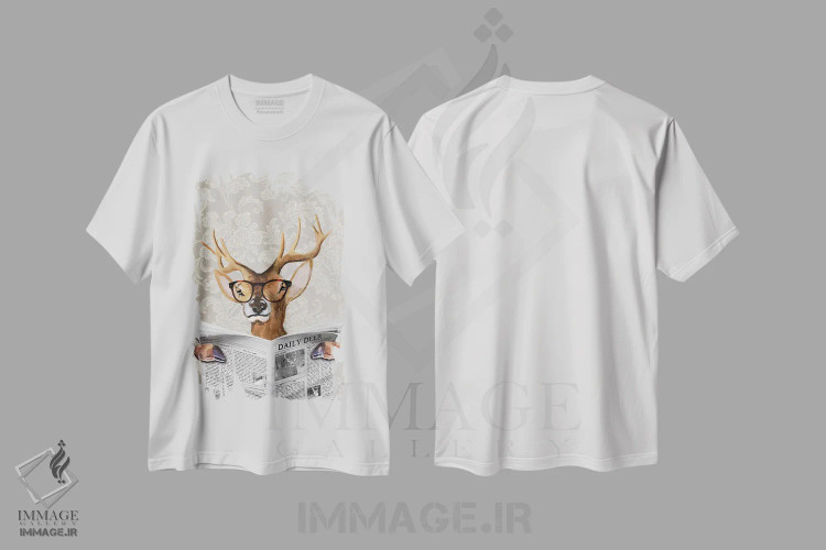 تیشرت سفید طرح دار گوزن در حال خواندن روزنامه اثر کوکو د پاریس | فروشگاه ایماژ