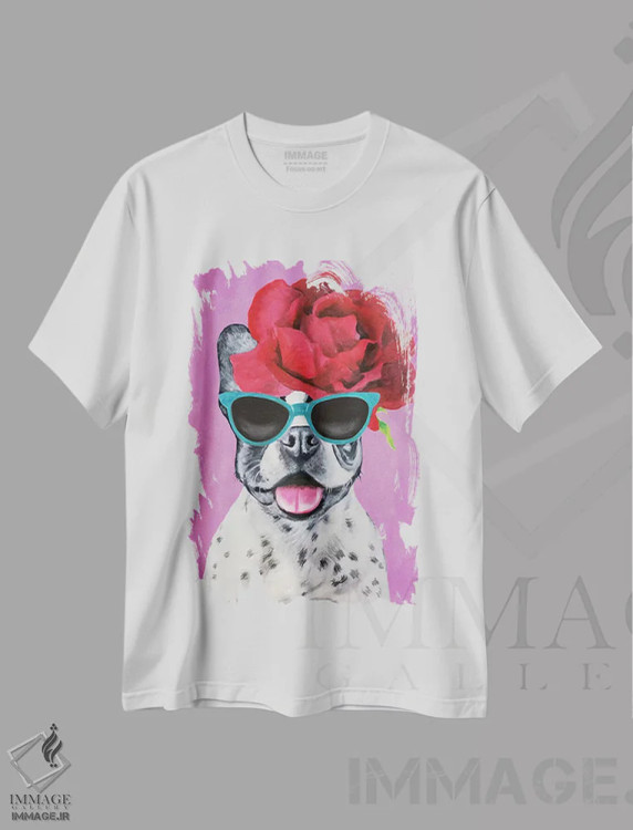 تیشرت سفید طرح دار بولداگ شیک پوش صورتی، تزئینی اثر کوکو د پاریس | فروشگاه ایماژ