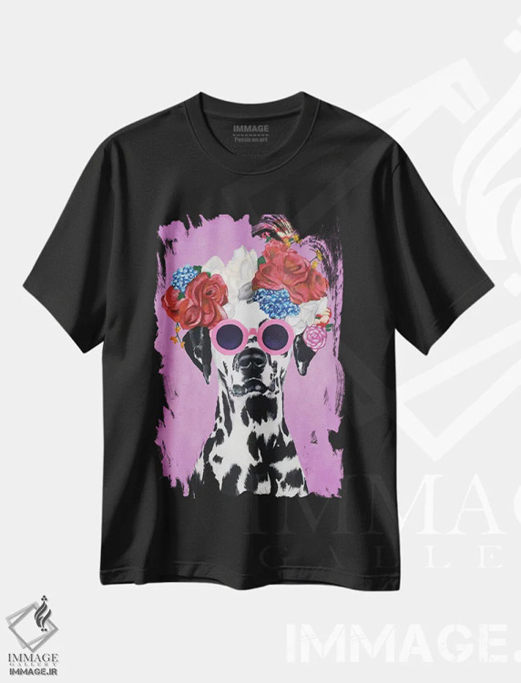 تیشرت مشکی طرح دار دالماتین شیک پوش صورتی اثر کوکو د پاریس | فروشگاه ایماژ