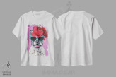 تیشرت سفید طرح دار بولداگ شیک پوش صورتی، تزئینی اثر کوکو د پاریس | فروشگاه ایماژ