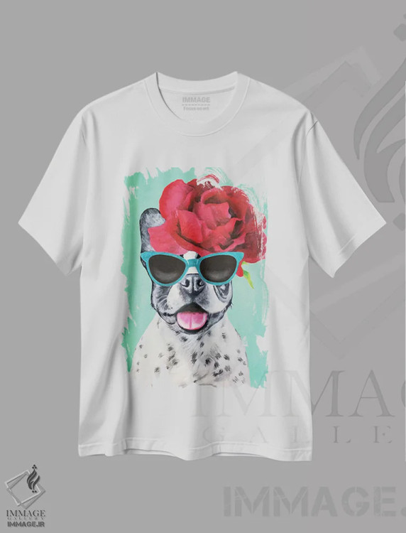 تیشرت سفید طرح دار بولداگ شیک پوش فیروزه ای اثر کوکو د پاریس | immage.ir