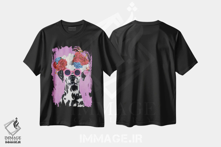 تیشرت مشکی طرح دار دالماتین شیک پوش صورتی اثر کوکو د پاریس | فروشگاه ایماژ
