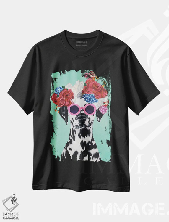 تیشرت مشکی طرح دار دالماتین شیک پوش فیروزه ای اثر کوکو د پاریس | فروشگاه ایماژ