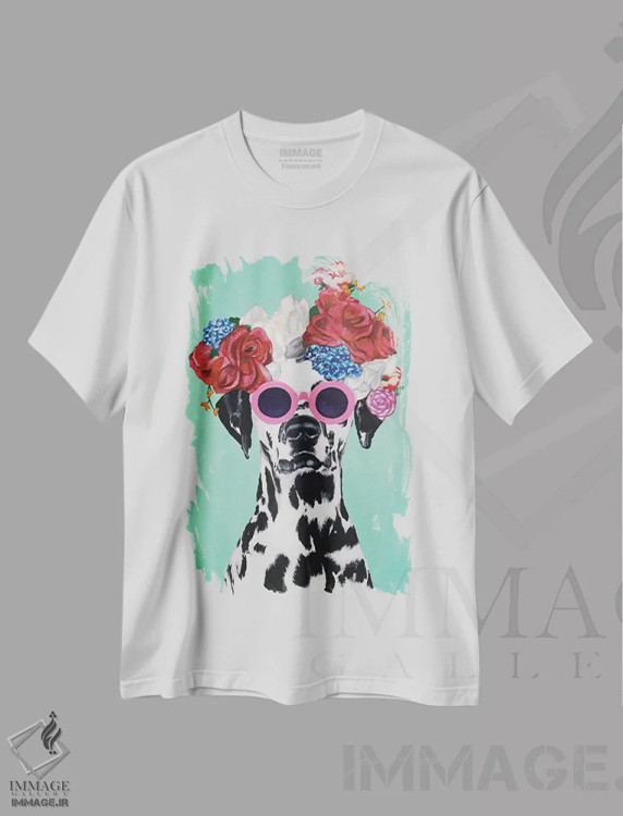 تیشرت سفید طرح دار دالماتین شیک پوش فیروزه ای اثر کوکو د پاریس | immage.ir