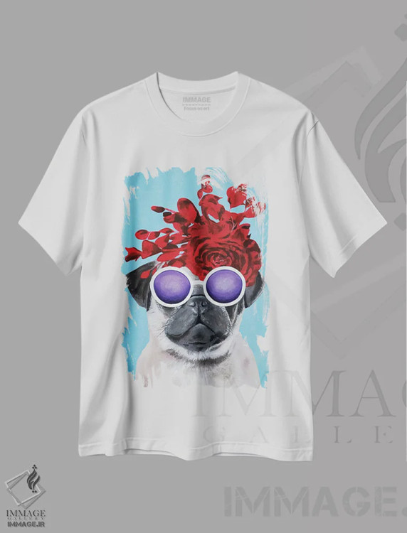 تیشرت سفید طرح دار پاگ شیک پوش آبی اثر کوکو د پاریس | فروشگاه ایماژ