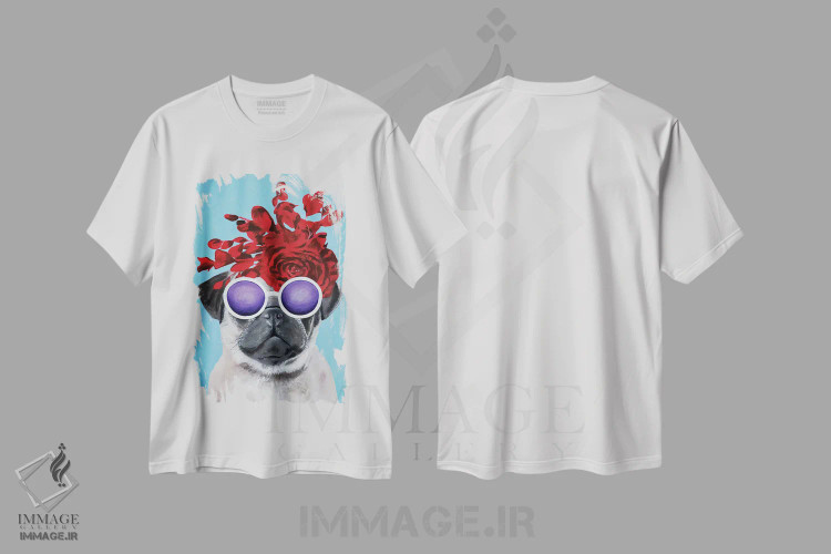 تیشرت سفید طرح دار پاگ شیک پوش آبی اثر کوکو د پاریس | فروشگاه ایماژ