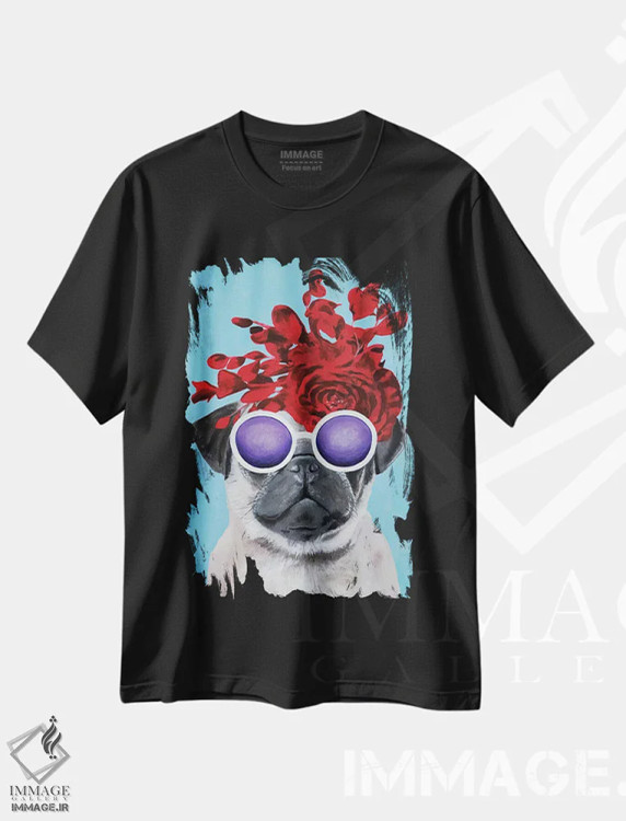 تیشرت مشکی طرح دار پاگ شیک پوش آبی اثر کوکو د پاریس | immage.ir