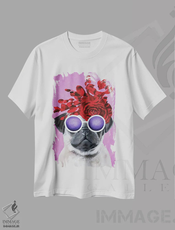 تیشرت سفید طرح دار پاگ شیک پوش صورتی اثر کوکو د پاریس | immage.ir