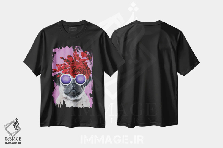 تیشرت مشکی طرح دار پاگ شیک پوش صورتی اثر کوکو د پاریس | فروشگاه ایماژ