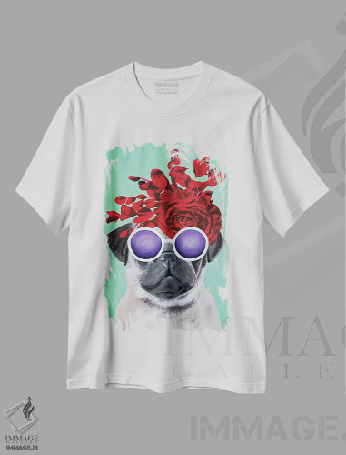 تیشرت سفید طرح دار پاگ شیک پوش فیروزه ای اثر کوکو د پاریس | فروشگاه ایماژ