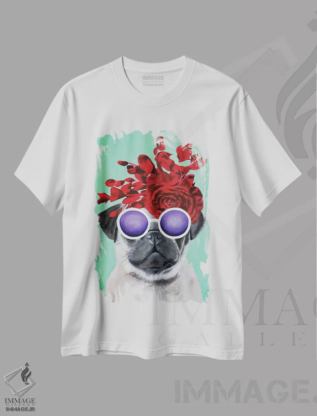 تیشرت سفید طرح دار پاگ شیک پوش فیروزه ای اثر کوکو د پاریس | فروشگاه ایماژ