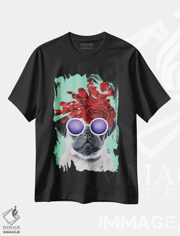 تیشرت مشکی طرح دار پاگ شیک پوش فیروزه ای اثر کوکو د پاریس | immage.ir