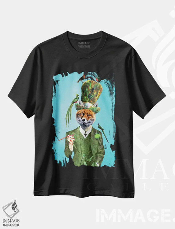 تیشرت مشکی طرح دار روباه با کلاه و پرندگان اثر کوکو د پاریس | immage.ir