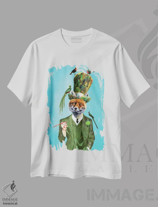 تیشرت سفید طرح دار روباه با کلاه و پرندگان اثر کوکو د پاریس | فروشگاه ایماژ