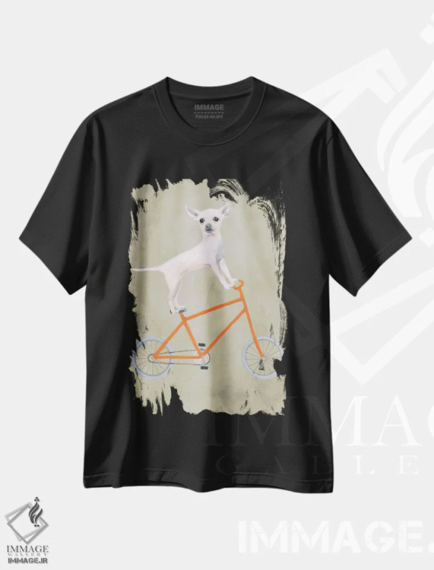 تیشرت مشکی طرح دار چی واوا روی دوچرخه اثر کوکو د پاریس | فروشگاه ایماژ