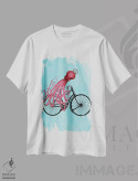 تیشرت سفید طرح دار اختاپوس روی دوچرخه، تزئینی اثر کوکو د پاریس | فروشگاه ایماژ
