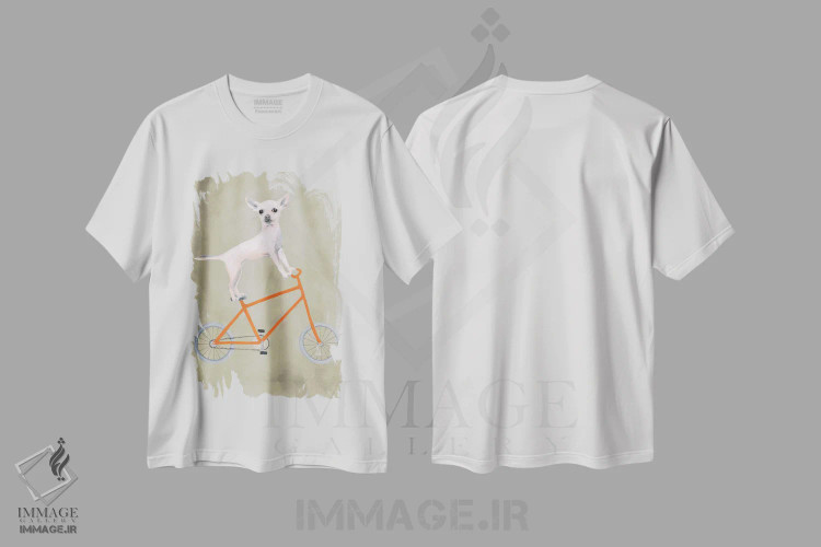 تیشرت سفید طرح دار چی واوا روی دوچرخه اثر کوکو د پاریس | immage.ir