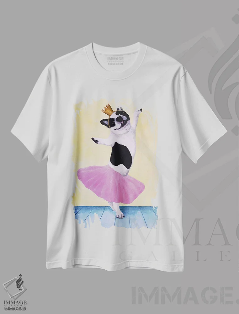 تیشرت سفید طرح دار بولداگ بالرین، تزئینی اثر کوکو د پاریس | فروشگاه ایماژ