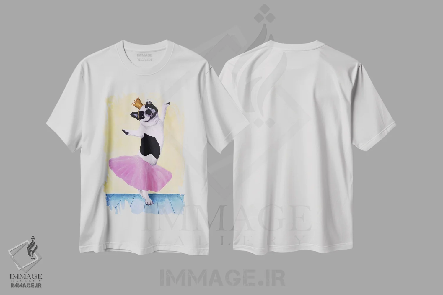 تیشرت سفید طرح دار بولداگ بالرین، تزئینی اثر کوکو د پاریس | فروشگاه ایماژ