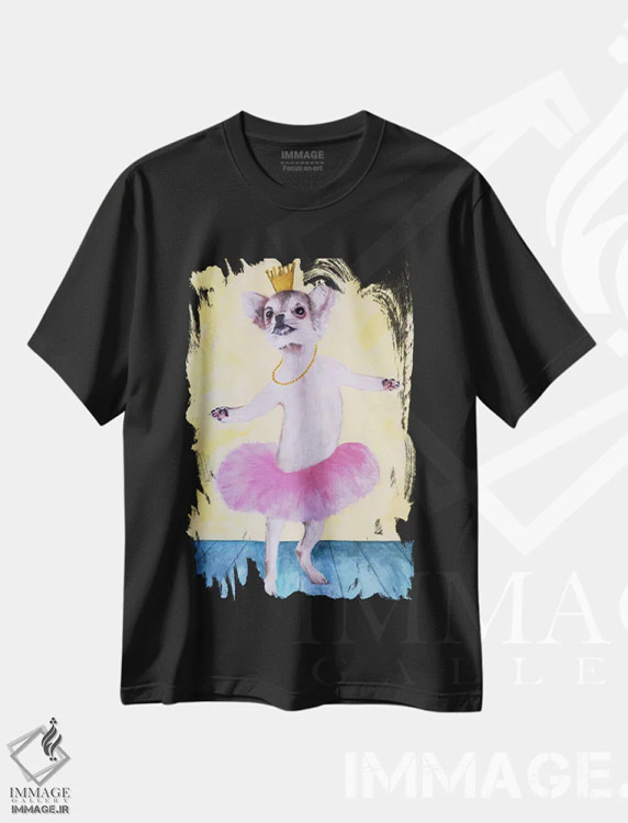 تیشرت مشکی طرح دار چی واوا بالرین، تزئینی اثر کوکو د پاریس | فروشگاه ایماژ