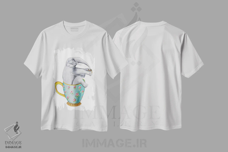 تیشرت سفید طرح دار فیل داخل فنجان، سفید، تزئینی اثر کوکو د پاریس | immage.ir