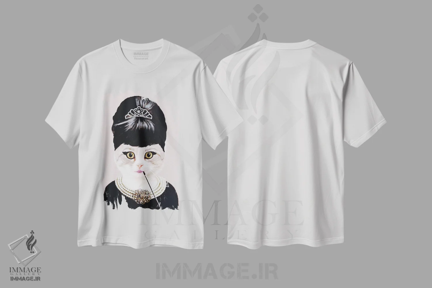 تیشرت سفید طرح دار گربهٔ آدری هپبورن، هنر فاخر معاصر اثر کوکو د پاریس | فروشگاه ایماژ