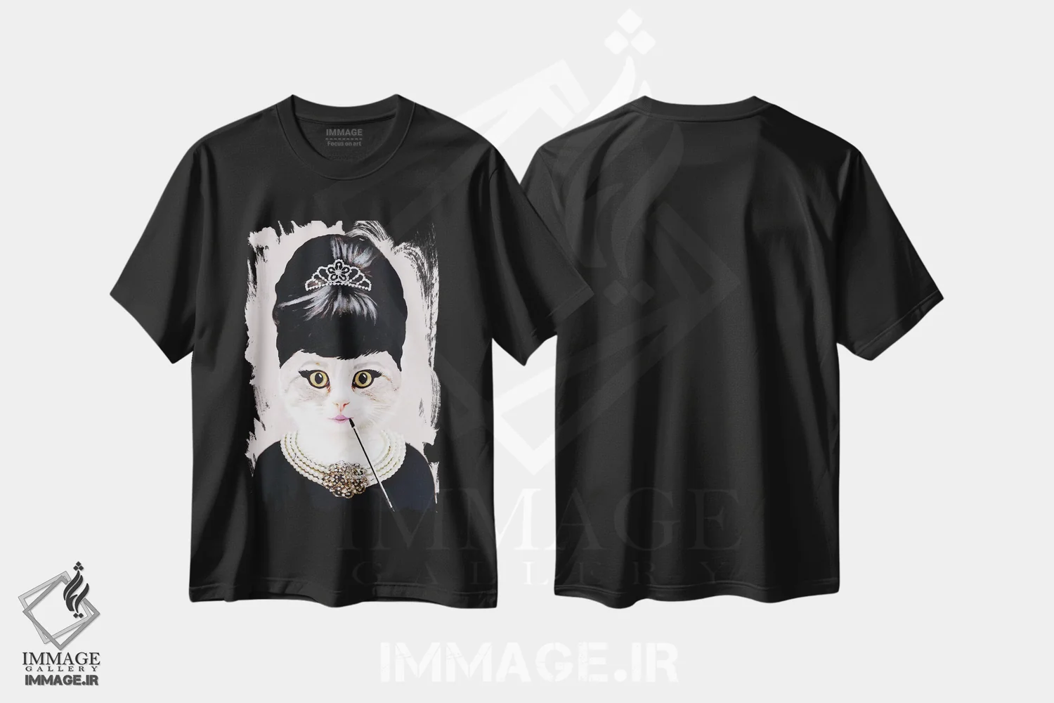 تیشرت مشکی طرح دار گربهٔ آدری هپبورن، هنر فاخر معاصر اثر کوکو د پاریس | immage.ir