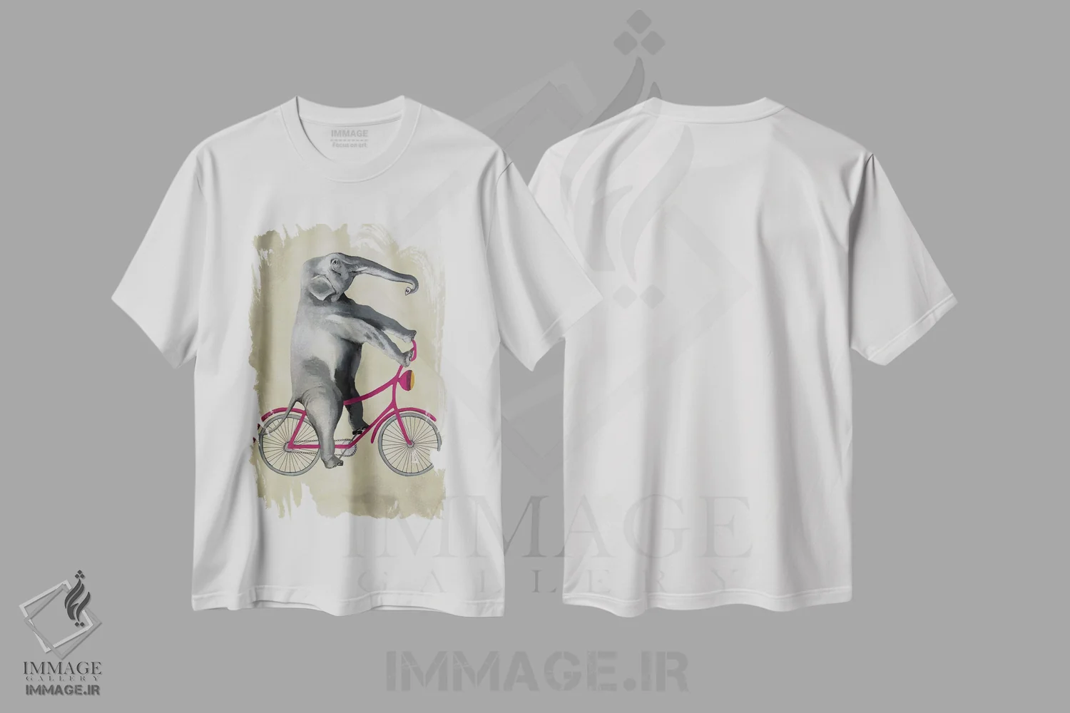 تیشرت سفید طرح دار فیل روی دوچرخه، بژ، تزئینی اثر کوکو د پاریس | immage.ir