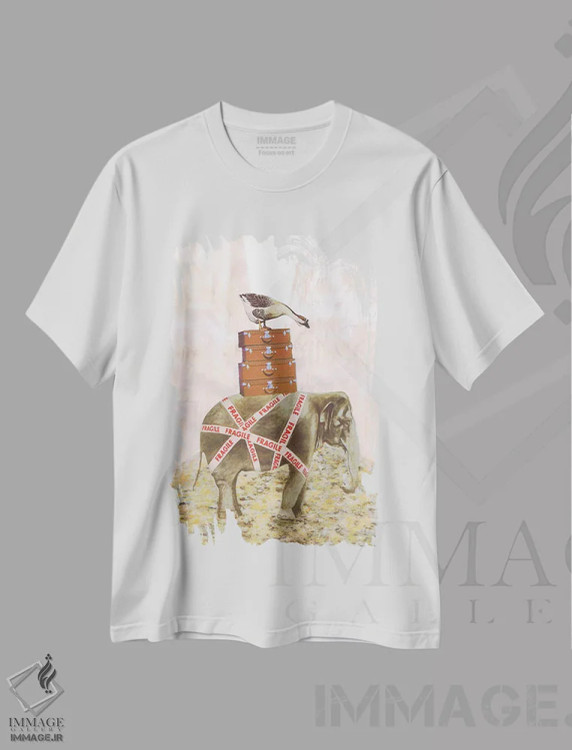 تیشرت سفید طرح دار فیل با غاز، تزئینی اثر کوکو د پاریس | فروشگاه ایماژ