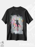 تیشرت مشکی طرح دار فلامینگو با شترمرغ، تزئینی اثر کوکو د پاریس | فروشگاه ایماژ