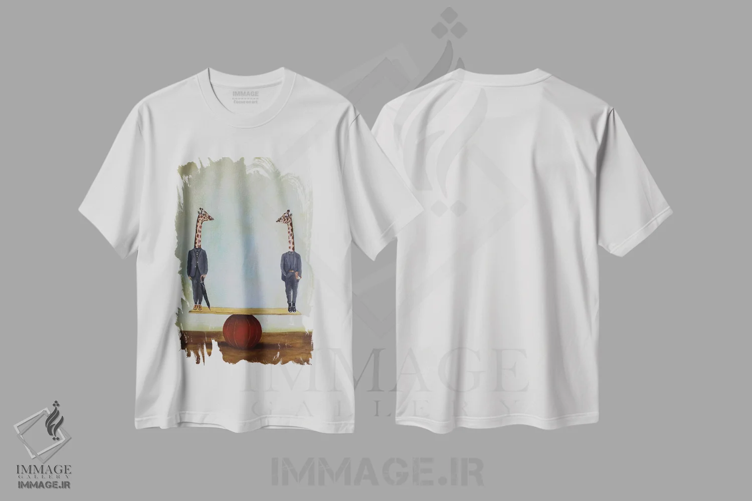 تیشرت سفید طرح دار زرافه ها در تعادل، تزئینی اثر کوکو د پاریس | immage.ir