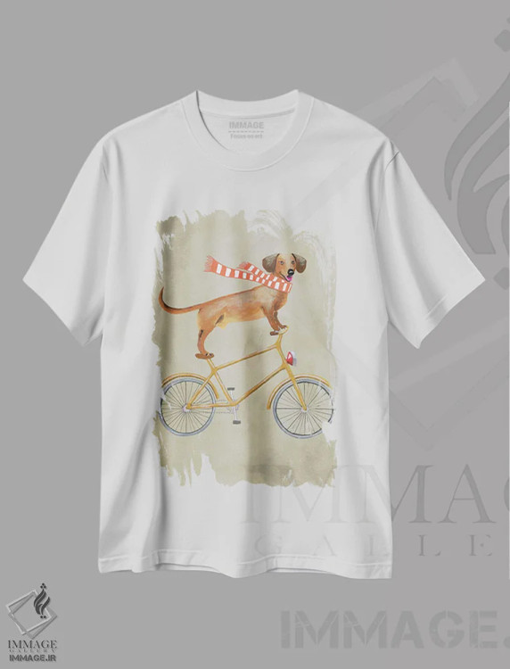 تیشرت سفید طرح دار داکشوند روی دوچرخه ۲ اثر کوکو د پاریس | immage.ir
