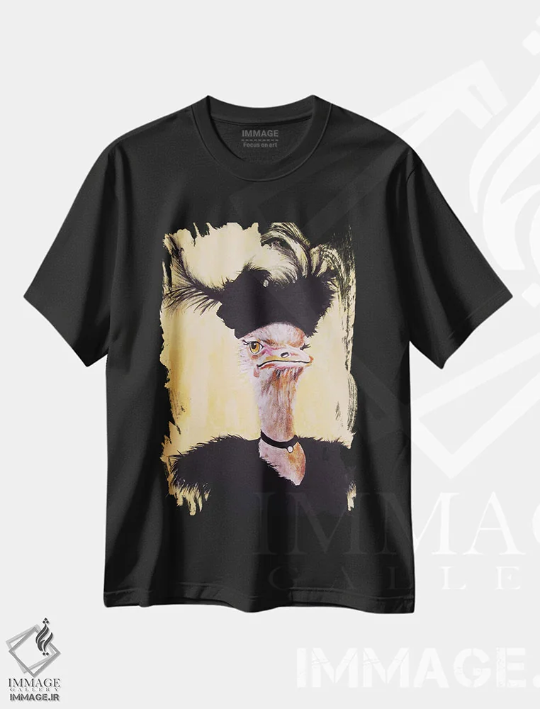 تیشرت مشکی طرح دار شترمرغ جت ست، تزئینی اثر کوکو د پاریس | immage.ir