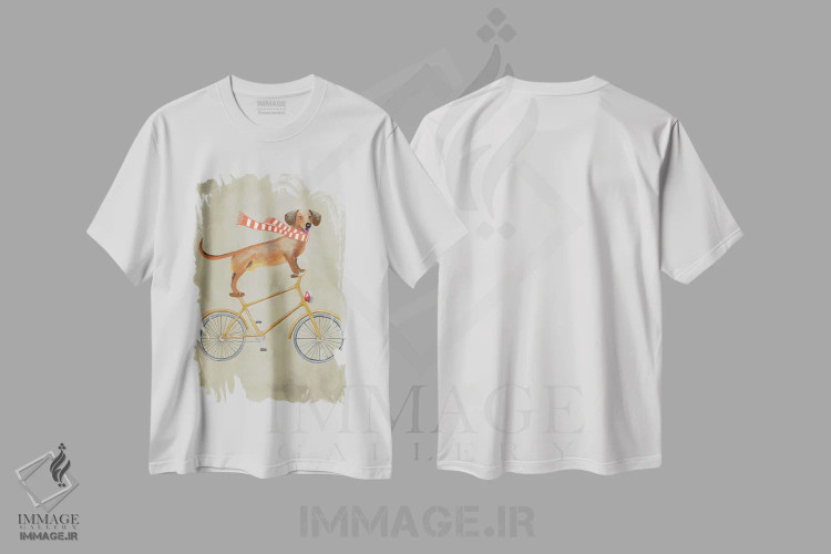 تیشرت سفید طرح دار داکشوند روی دوچرخه ۲ اثر کوکو د پاریس | immage.ir