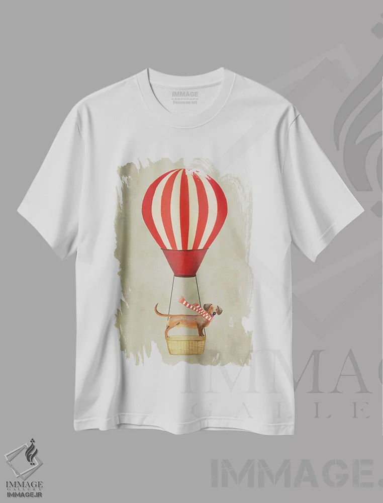 تیشرت سفید طرح دار داکشوند با بالن هوایی اثر کوکو د پاریس | فروشگاه ایماژ
