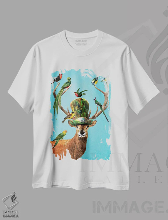 تیشرت سفید طرح دار گوزن با پرندگان اثر کوکو د پاریس | immage.ir