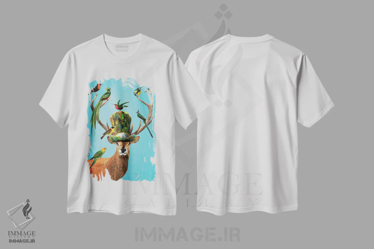 تیشرت سفید طرح دار گوزن با پرندگان اثر کوکو د پاریس | immage.ir
