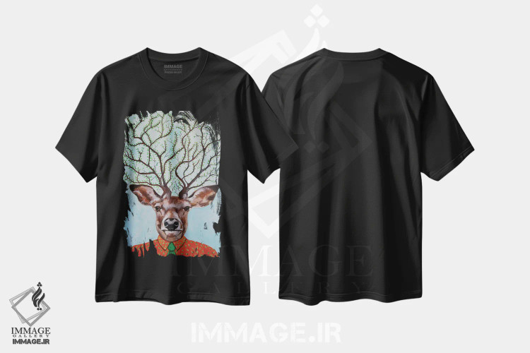 تیشرت مشکی طرح دار درخت گوزن، تزئینی اثر کوکو د پاریس | immage.ir