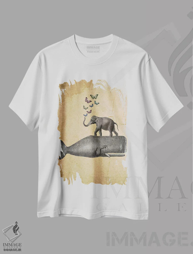 تیشرت سفید طرح دار فیل روی نهنگ اثر کوکو د پاریس | فروشگاه ایماژ