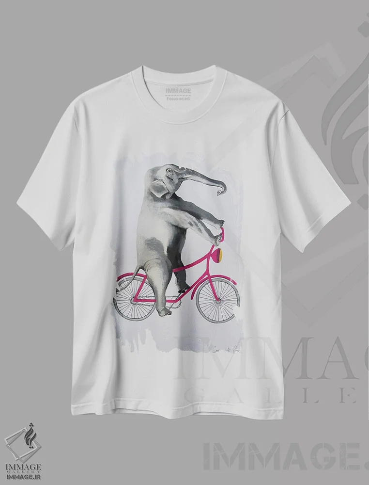 تیشرت سفید طرح دار فیل روی دوچرخه اثر کوکو د پاریس | immage.ir