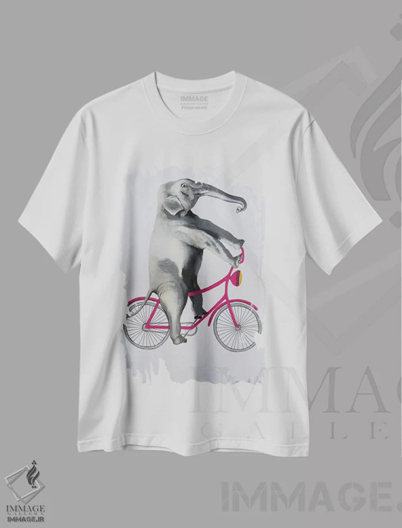 تیشرت سفید طرح دار فیل روی دوچرخه اثر کوکو د پاریس | immage.ir