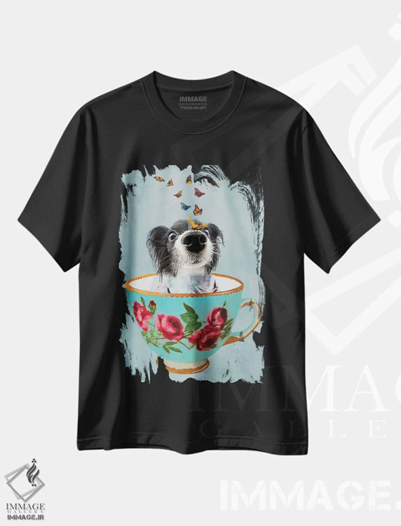 تیشرت مشکی طرح دار سگ کوچولو در فنجان اثر کوکو د پاریس | immage.ir