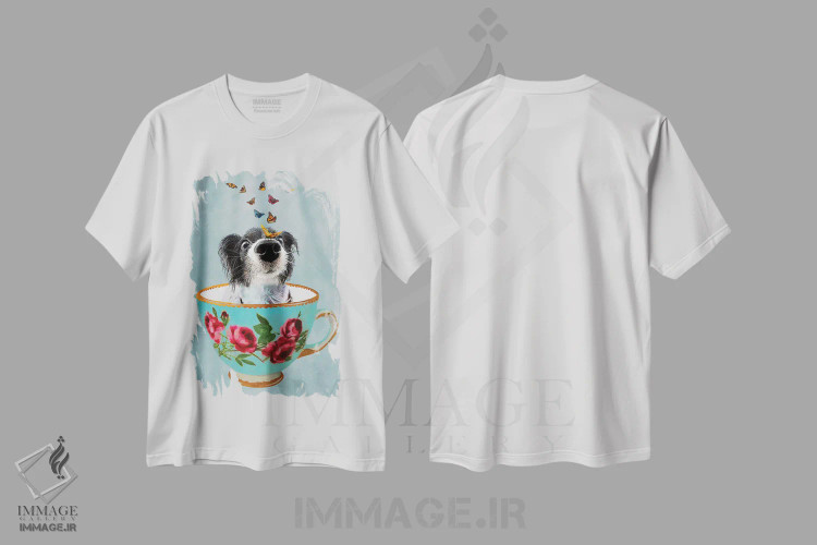 تیشرت سفید طرح دار سگ کوچولو در فنجان اثر کوکو د پاریس | فروشگاه ایماژ